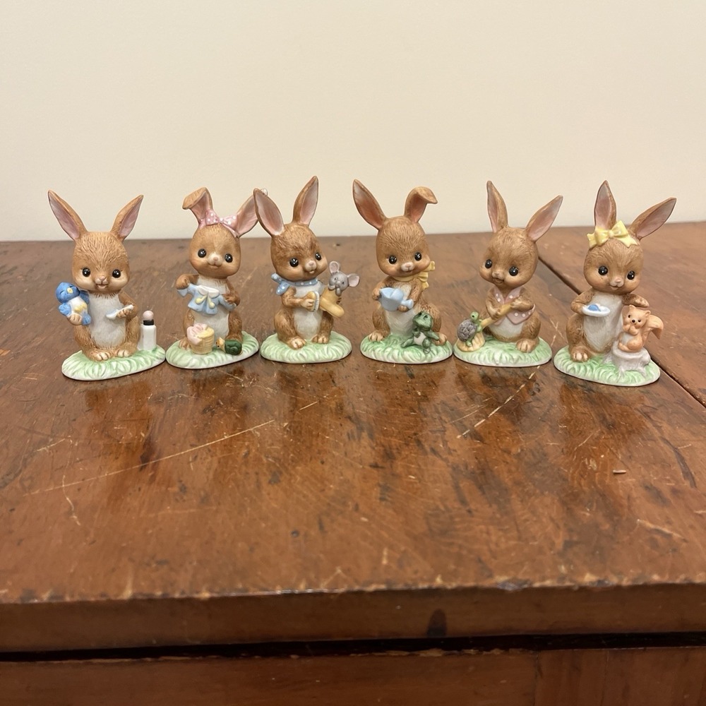 Vtg‎ 6 1980's Lefton Boy and Girl Bunnies Bunny Easter Eggs Figurines #05444